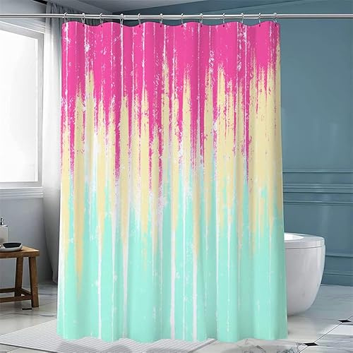 Cortina Ducha Verde Menta Amarilla Cortina de Ducha Poliester Antibacteriano Cortina Baño Lavable Cortinas de Baño Cortina Bañera Antimoho Impermeable Cortina de Duche con 12 Ganchos 150x180cm