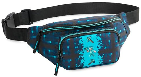 Minecraft Bauchtasche Kinder, Gürteltasche mit Verstellbarem Gurt - Geschenke für Jungs(Blau/Schwarz)