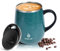 Ideus Kaffeebecher 470 ml (16 oz), doppelwandige vakuumisolierte Kaffee- und Teetasse aus Edelstahl mit rutschfestem Griff und Schiebemoduldeckel und großem Volumen (Leopard Gruen)
