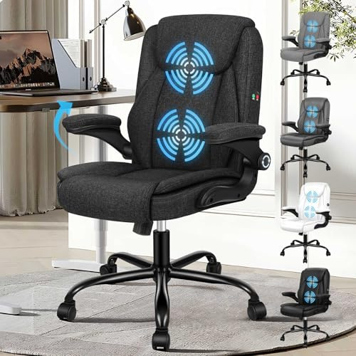ALFORDSON Chaise Bureau Ergonomique Accoudoir Rabattable,Inclinable,Noir | Chaise d'Ordinateur Chaise d'Étude, Fauteuil Jeu pour Bureau d'Ordinateur, Hauteur Réglable 10CM, Charge Max. 150KG, Lin