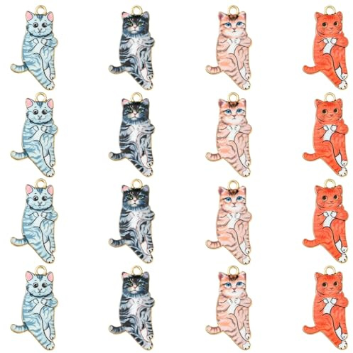 KitBeads 40pcs 4 Styles Emaille gedruckt Katze Charms Tier Kätzchen niedlich Haustier Tier Charms für Armband Halskette Schmuck machen