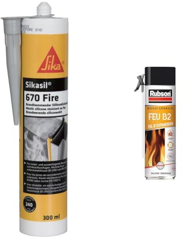 SIKA 670 Fire, Mastic silicone résistant au feu, 300ml, Gris & Rubson Mousse expansive Feu B2, Mousse isole et rebouche résistante au feu