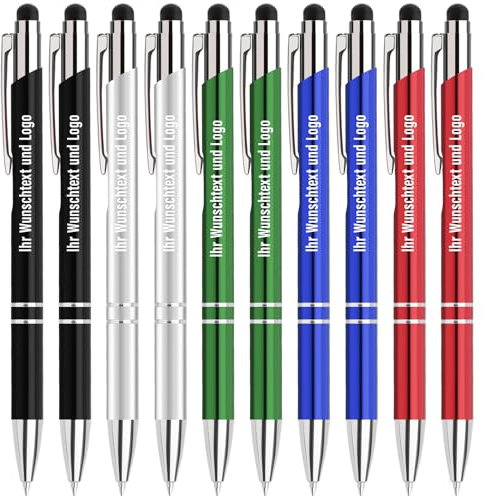 Gravurmaster 20 Stück Kugelschreiber mit Touchpen personalisierter Kugelschreiber mit Gravur Druckkugelschreiber Set, Druckkugelschreiber mit Wunschtext & Logo, Für Business, Büro, Schule unw.