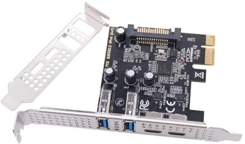 CY-Karte USB3.1 Gen1 5 Gbps Dual Typ-A und Typ-C USB-C-Buchse auf PCI-E Express 1x Kartenadapter uPD720201 mit Low Profile-Halterung