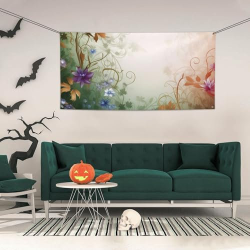 Personalisiertes Party-Banner Happy Birthday mit Messingösen, florale Wirbel, Efeu-Banner, Party-Hintergrund, Wanddekorationen, Hintergrund für Weihnachten, Hochzeit, Halloween, Partyzubehör, klein