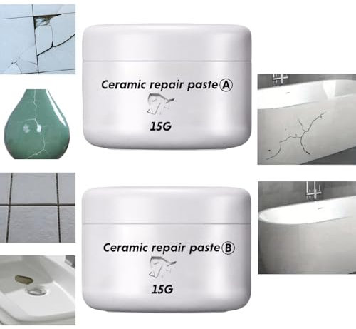 30G Porcelain Crack Repair Paste - Ceramic & Bath Enamel Filler, Shower Tray & Sink Chip Repair, Tile Grout Restoration Kit (White)