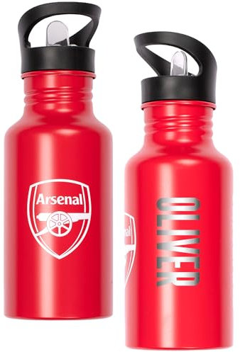 Arsenal FC Personalised Metal Water Bottle 500ml – Engraved Name School & Training Bottle – Gift for Boys & Football Fans