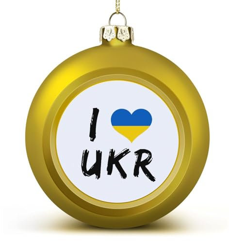 Goldene I Love Ukraine-Nationenflagge, Weihnachtsball-Ornament – I Love Ukraine-Flagge, Weihnachtskugel, hängende Ornamente, Andenken, Souvenir für Weihnachtsbaum, Dekoration, saisonale