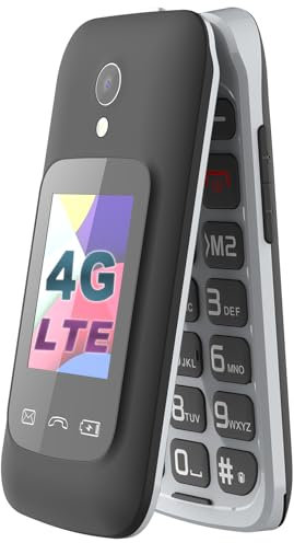 FEGA Telefono Cellulare per Anziani con Tasti Grandi, LTE Telefoni Cellulari a Conchiglia per Persone Anziane, Volume alto, Funzione SOS, 2.4+1.8 Doppio display,1300mAh Batteria, Flip 4G Nero