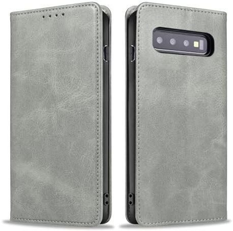 LBH Handyhülle Smartphone-Hülle für Samsung Galaxy S10 Klapphülle Magnetverschluss Kartenfächer Geldfach Standfunktion Case Etui Rundumschutz Schutzhülle Grau
