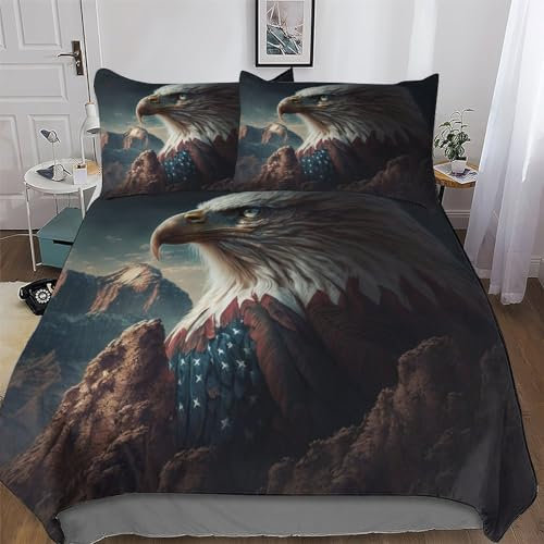 GGJJTT American Adler Usa Art Bettwäsche Set 3tlg Mit Kissenbezug Mikrofaser Bettbezüge Bettbezug Für Erwachsene Kinder King220x240cm