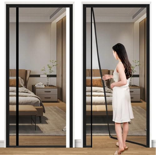 Noir Moustiquaire Porte Rideau, 160x265cm Fermeture Automatique Anti Insecte Mouche Moustique Anti Insecte Mouche Moustique pour Porte d Entrée Intérieur/Patio