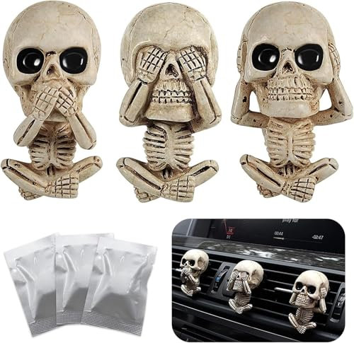 MisFun 3 Stück Auto Duft Lufterfrischer, Auto Aromatherapie Öl Diffusor, Ananaskopf Auto Diffuser, Skull Geschenk Deko Zubehör mit 3 Dufttabletten, Haus und Autodekorationen für Auto Männer Frauen