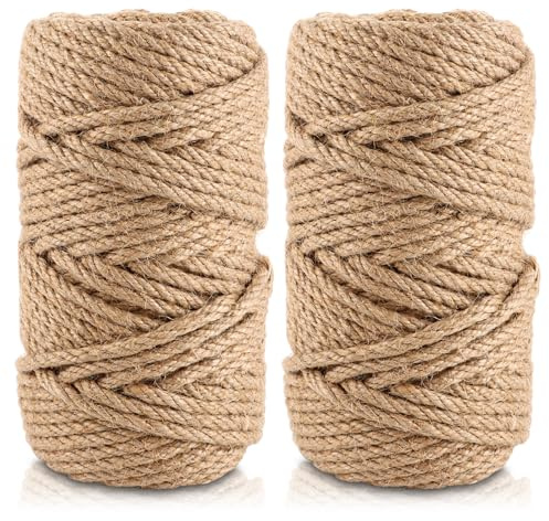 YAYODS 2 x 50M Hanfseil Juteseil 6mm - Tau Seil Juteschnur - Natur Kordel Braun - Paketschnur Bastelschnur - Gartenschnur Dekoration Makramee Garn - Kratzbaum Sisal Seil für Kratzbaum, Garten