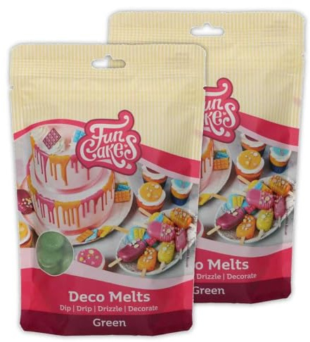 AOS Set | Doppelpack Deco Melts Grün - Green | 2er-Pack | enthält Funcakes Deco Melts 2x 250g | Tauchen, drippen, dippen und dekorieren! In der Mikrowelle schmelzen und in jede Form gießen,
