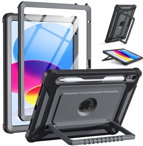 Vobafe Case for iPad (A16) 11th/10th Generation 2025/2022 11 Inch/10.9, Full-Body Shockproof Outdoor Cover with Screen Protector, Rotating Stand, with Pencil Holder, Spacce Gray
