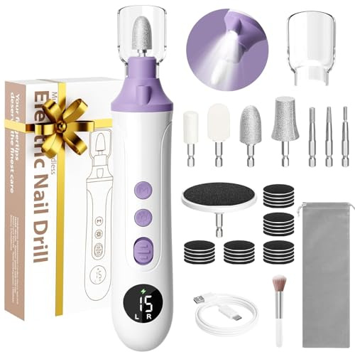 Electric Nail File, Pedicure Sets for Feet, Nail Drill, Electric Nail Drill, Nail Files, Pedicure Tools (White+Purple)