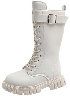 Generisch Stivali invernali per bambini, comodi e mezzi alti, per ragazze, in pelle, per attività all'aperto, vacanze, feste, in tinta unita, bianco, 32 EU