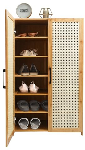 TTISJHK Schuhschrank 6 Etagen aus Bambus mit Türen & Belüftung, platzsparender Schuhregal für 18–24 Paar Schuhe, moderner Schuh-Organizer für Flur, Schlafzimmer & Garderobe