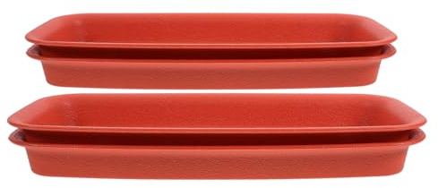 DOITOOL 4 Piezas Bandejas para Plantas de Plástico Antigoteo Platos para Macetas Rectangulares Color Ladrillo Bandejas para Flores y Plantas con Ranura Profunda para Recogida de Agua para