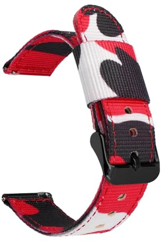 Ywhuoze Camouflage-Nylon-Uhrenarmband 18 mm 20 mm 22 mm 24 mm (Rot Camouflage-Schwarz, 22mm)