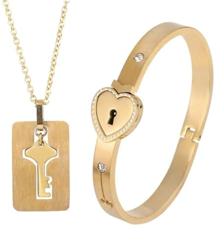 CWZZWS Abschließbares Armband mit Schlüssel für Damen und Herren – Armband mit Liebes-Herz-Schloss-Armbändern, Armreif mit Schlüssel-Anhänger, Halskette mit Schloss und Schlüssel für Paare