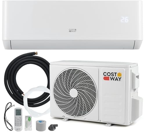 COSTWAY 12000BTU Split Klimageräte, Klimaanlage 3,4kW mit Heizfunktion, Air Conditioner energiesparend inkl. Kupferleitung, Kältemittel R32, Selfclean, Wandmotage für 70m³ Räume