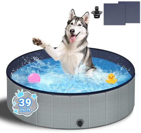 Bamda Hundepool für kleine und mittlere Hunde, 100 x 30 cm, Grau | Inkl. Reparaturflicken, Rutschfester Boden, Kratzfest, Formstabil, Für Indoor & Outdoor, Einfache Pflege