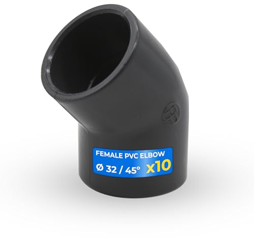 DOJA Barcelona Conector PVC 45º - Pack 10 - Ø 32mm - Codo Liso de 45 para Tuberías de Riego - Compatible con Codos de PVC y Otros Accesorios - Fácil Instalación Duradera Estanca, Adaptador