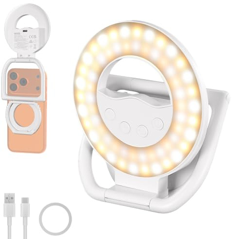 NEEWER Entry Level Version N35 Magnetisches Selfie Handy Licht Kompatibel mit MagSafe iPhone, 4W zweifarbiges, faltbares kleines LED Ringlicht 800mAh/CRI80+ für Aufnahmen Makeup und Videokonferenzen