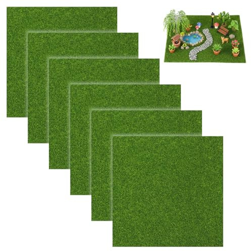 Jeffdad 6 Kunstrasen zum Basteln 15x15cm Miniaturgarten Kunstrasenteppich | Mini Garten Moos Deko Kunstrasen Teppich Miniatur Rasen Dekoration für Basteln DIY Mikrolandschaft