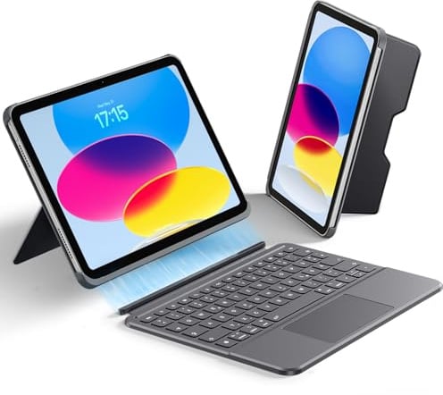 Vobafe Hülle mit Tastatur für iPad A16 11Zoll/10. 10.9 Ultraleichte | Magnetisch Abnehmbare Großem Trackpad QWERTZ Tastatur für iPad 11 Generation 2025/10 Gen 2022, Hoch-/Querformat, Dunkelgrau