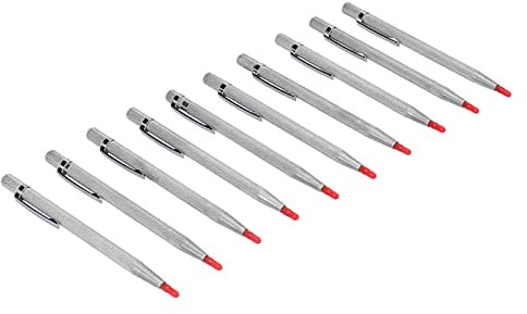 MISDBOUBM 10Pcs Aluminum Etching Pens with Tungsten Carbide Tip, Metal Marking Scriber Tool for Glass Ceramics Stainless Steel, Knurled Anti - Slip Handle Engraving Pen Set (Silver)