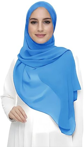 Lina & Lily Damen Muslim Premium Chiffon Hijab Kopftuch Schal aus Leicht Stoff (Azurblau)