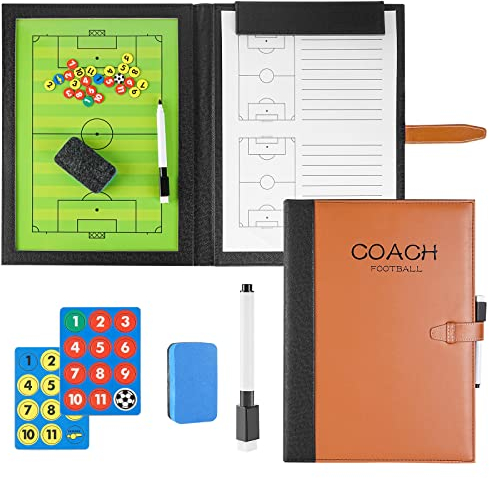 RoseFlower Trainer Taktiktafel Fußball, Profi Faltbares Fussball Taktikmappe Soccer Taktikboard Football Coach Board mit Schachfiguren, Stifte, Radiergummi - Ideal für Taktiken und Spielanpassungen