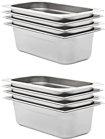 vidaXL 8x Contenitori Gastronorm Impilabili Universali Rettangolari Atossico Teglie Cucina GN 1/3 100 mm in Acciaio Inox Argento