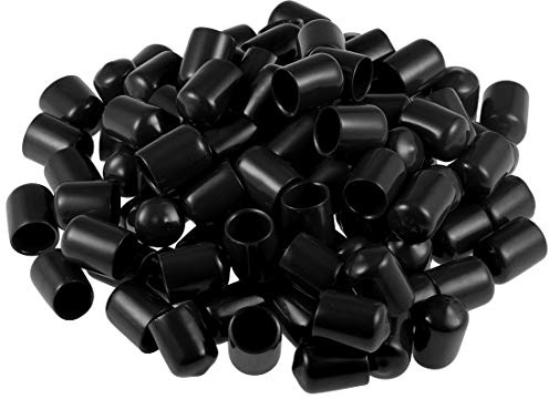 sourcing map 100pcs Rubber End Caps 13mm ID Screw Thread Protectors Black | Vinyl PVC Round Tube Bolt Cap Cover,Screw Thread Protectors