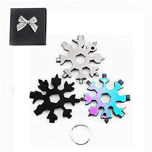 Llavero de acero inoxidable 18 en 1 con diseño de copo de nieve, multiherramientas, para uso al aire libre, viajes, camping, herramientas multifunción, multicolor