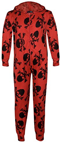 A2Z 4 Kids Girls Boys Cotton Onesie Skull Cross Bone Print Pyjamas Lounge Wear Comfy Children Sleepwear Breathable Fabric Gifts For Age 2-13