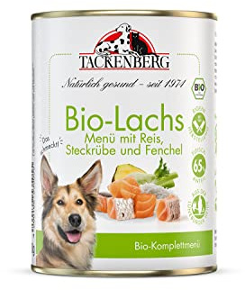TACKENBERG 6 x 400 g (2,4 kg) Bio-Lachs mit Reis & Fenchel Nassfutter Dose für Hunde - Hundefutter in Premiumqualität