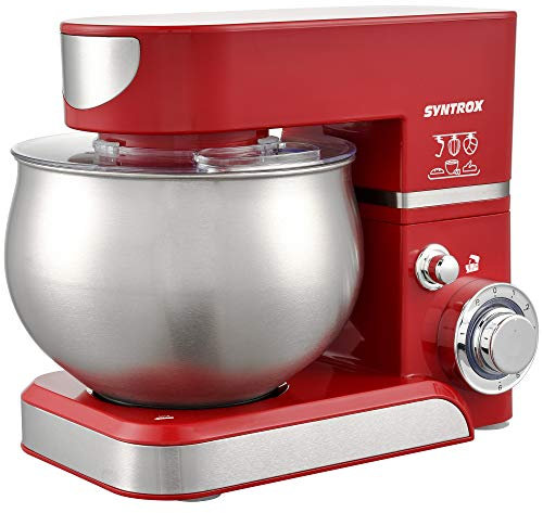 Syntrox Germany KM-5.0L Basic Red Küchenmaschine Knetmaschine, Edelstahl-Behälter, 5 Liter, rot