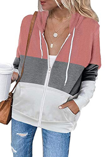 Maavoki Sweat à capuche zippé à manches longues en polaire pour femme, M rose., L