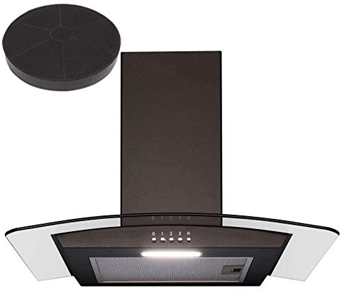 SIA 60cm Curved Glass Black Chimney Cooker Hood Kitchen Extractor & Filter