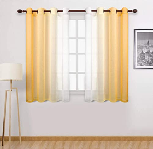 SWECOMZE Voile Gardinen Vorhang halbtransparent mit Ösen in Leinenoptik Gardinen Schals Dekoschals für Wohnzimmer Schlafzimmer Kinderzimmer, 2er Set (Gelb,H 160 x B 132 cm)