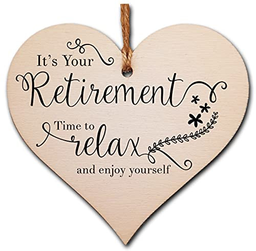 The Plum Penguin Placa colgante de madera hecha a mano con forma de corazón para regalo de jubilación, relájate y disfruta de ti mismo y dejándote jubilado, tarjeta alternativa