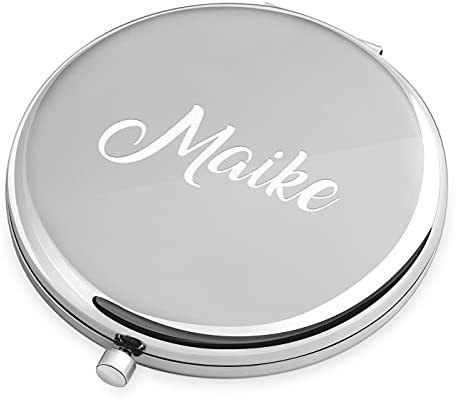 Maverton Kompaktspiegel mit Gravur - Spiegel rund - Doppelspiegel mit Vergrößerung - Reisespiegel für Handtaschen - Geschenke für Frauen - Silber