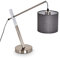 Tischleuchte Huemoz, 1-flammige Tischlampe aus Metall/Holz/Stoff in Nickel-matt/Grau/Weiß, mit An-/ & Ausschalter am Kabel, 1 x E27, mit Lichteffekt durch den Schirm, ohne Leuchtmittel