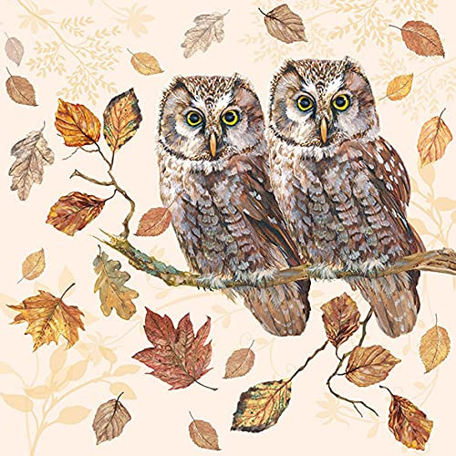 20 Servietten Eulenpaar im Herbst | Blätter | Tiere | Tischdeko 33x33cm