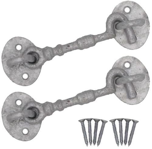 EAI Cabin Hook and Eye Latch - 100mm/4 Inch Galvanised Gate & Door Catch & Fixings for Wooden Gates, Doors & Sheds - 2 Pack