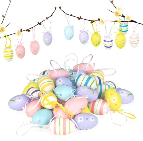 Jinhuaxin Ostereier Plastik, Ostereier zum Aufhängen, Ostereier Dekorieren, Eier Ostern Deko, Ostereier Kunststoff, Osterstrauchdeko, Größe: 6x4cm (24 Stück)